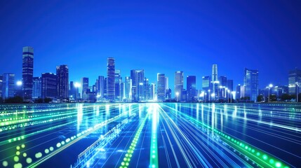 Fototapeta premium Futuristic Cityscape with Data Streams