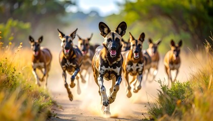 African wild dog pack chase