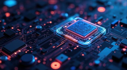 Glowing AI Core in Dark Fluid Macro with Gigapixel Standard V2