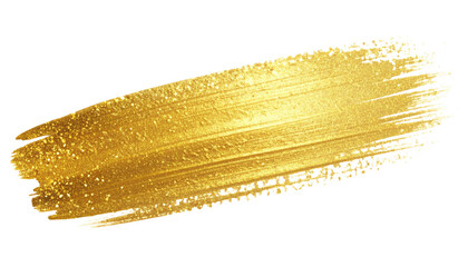 Premium golden foil stroke with sparkling glitter splatter isolated on white surface