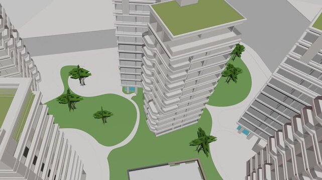 Animation of a Generic Apartment Building Complex, seamless looped animation