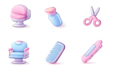 Cute pastel hair salon and barber shop tools and chairs