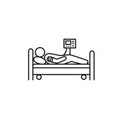 Post-surgery recovery vector icon depicting a patient in bed with monitoring equipment