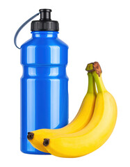 Fresh banana and sports water bottle on white background PNG