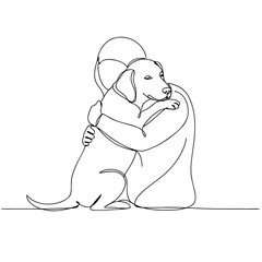 Obraz premium Person hugging a dog in a simple line art style 