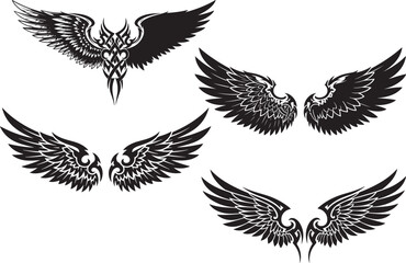 Black Angel Wings Tribal Art – High-Quality Tattoo Vector