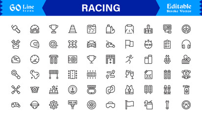 Racing Essentials in a Professional Line Icon Set – Modern, Minimal, Pixel-Perfect Symbols for Motorsports and Speed Themes