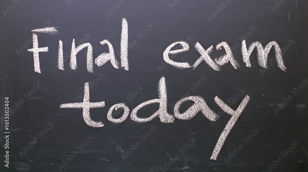 Aufkleber chalkboard displaying the phrase final exam today in white chalk, emphasizing the importance of acad