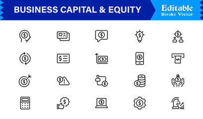 Business Capital And Equity Unique Line Icon Collection – Premium Minimal Vector Outline Icons of Finance, Profit, Banking, Assets, Funding, Stocks, and More