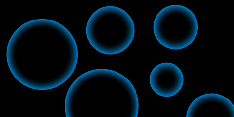 Abstract futuristic background with neon blue glowing circles on a black backdrop. Modern digital light pattern symbolizing technology, sci-fi, cyber energy, virtual shapes, and geometric luminous art