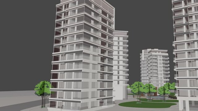 Animation of a Generic Apartment Building complex, Seamless Looped Animation	
