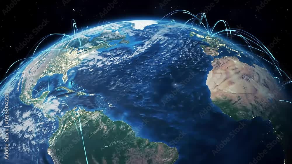 Poster global connection earth's network illuminated in stunning 3d