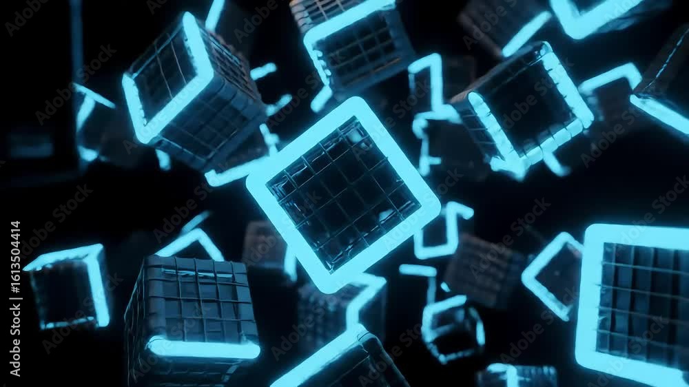 Poster glowing cubes futuristic abstraction in motion