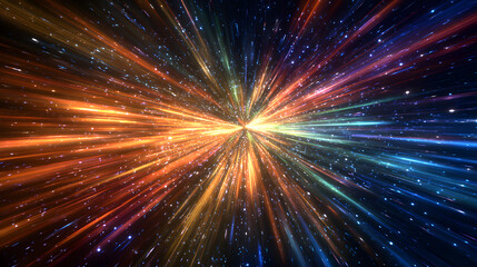 Fototapeta premium glowing neon tunnel with streaks of blue and purple light filled with floating holographic symbols digital code motion blur and deep sci-fi atmosphere