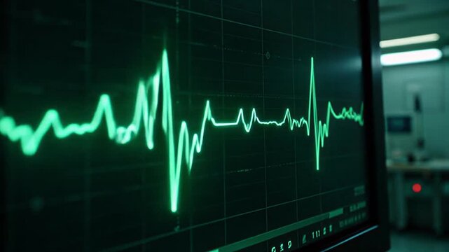 Real Time ECG Monitor Display Showing Heartbeat Waveform on Arrival. Medical EKG Screen Graphic.