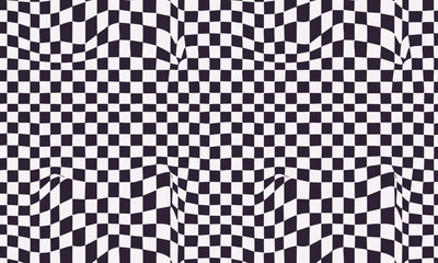 A simple and groovy seamless pattern featuring a wavy and distorted checkerboard grid