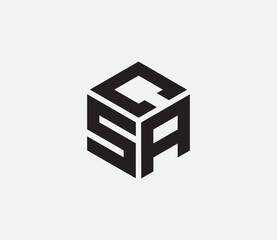 Modern Geometric Cube Monogram Logo Design, "CSA" hexagon cubic alphabet letter vector geometric font Logo for design. Initial three letters template logo. Vector Illustration