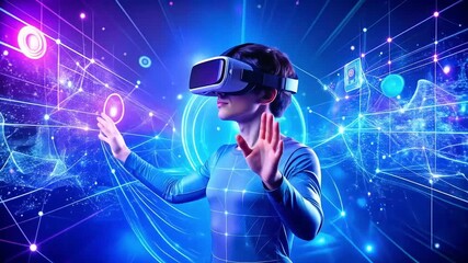 Young man in headphones connected to the digital global network - Powered by Adobe