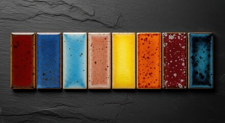 A Row of Ceramic Tiles in Assorted Colors and Textures