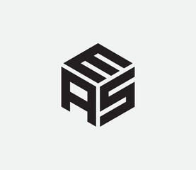Modern Geometric Cube Monogram Logo Design, "EAS" hexagon cubic alphabet letter vector geometric font Logo for design. Initial three letters template logo. Vector Illustration