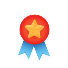 Red award ribbon with a gold star, symbolizing success, achievement, and recognition. Vector illustration. 
