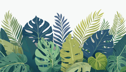 Watercolor backdrop of lush tropical greenery leaves vector illustrator banner
