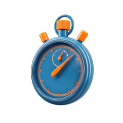 Blue stopwatch with orange accents and detailed face isolated on a transparent background