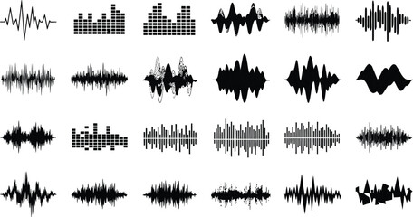 Collection of audio waveforms sound waves sound visualization equalizer vector design
