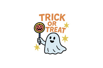 Ghost with pumpkin lollipop Halloween Cute Vector cartoon art