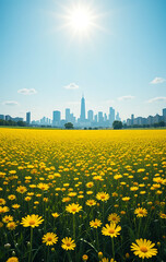 Nature Meets City: Colorful Flowers Stretch Toward Urban Horizon