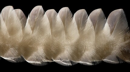 Naklejka premium An intricate close-up of pristine white bird feathers arranged in an elegant pattern.