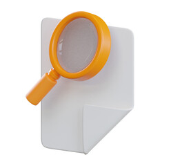 3D Render: Orange Magnifying Glass on White Document,  Modern, Clean, and Informative Design.