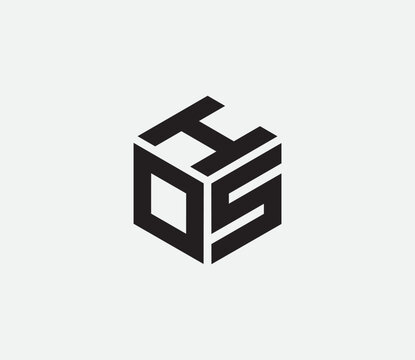 Modern Geometric Cube Monogram Logo Design, "HOS" hexagon cubic alphabet letter vector geometric font Logo for design. Initial three letters template logo. Vector Illustration