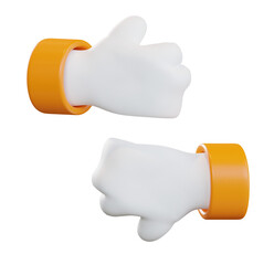 Cartoon Hands Gesturing: Open Palm and Fist, 3D Render, Playful Mood, Orange Accents