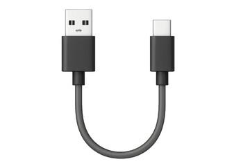 Black usb cable featuring type-a and type-c connectors, linking digital devices against transparent backdrop