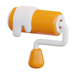 3D Render: Orange and White Paint Roller with Dripping Paint, Playful and Modern Style