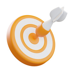 3D Render: Orange and White Dart Hitting Bullseye Target; Success, Achievement, Goal Concept
