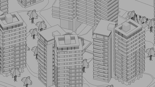 Animation of a Generic Apartment Building complex, Seamless Looped Animation	