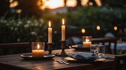 candle lighte dinner table setting