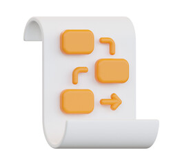 3D Render:  Modern Orange Flowchart on White Scroll, Minimalist Style, Clean Design
