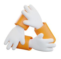Three Cartoon Hands Forming a Triangle: Teamwork, Unity, Collaboration Concept