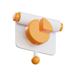 Modern 3D Render of a White Presentation Board with an Orange Pie Chart.