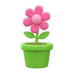 Naklejka premium Pink Flower With Green Leaves In A Green Pot On Transparent Background