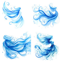 Fototapeta premium Four blue winter women with flowing hair on transparent background