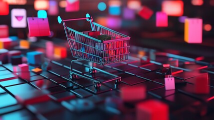 Online shopping cart concept for ecommerce and retail business with digital marketing strategy silhouette