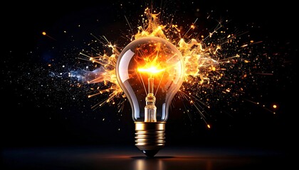 Burning lightbulb, sparks, explosion