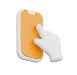 3D Render: Cartoon Hand Interacting with Orange Smartphone App Interface