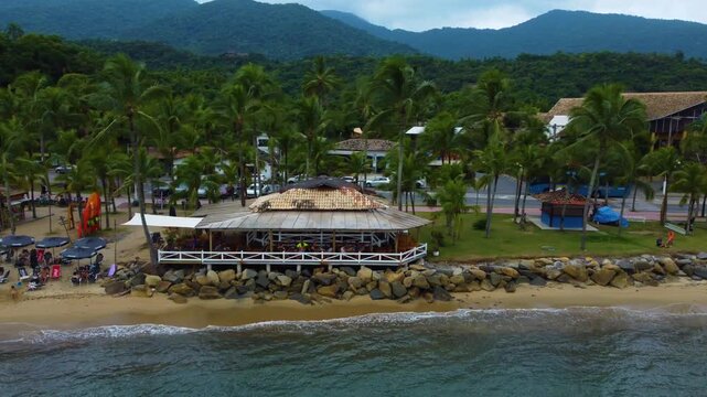 Pereque beach in Ilhabela, Brazil, Following the promenade, taken with my drone.