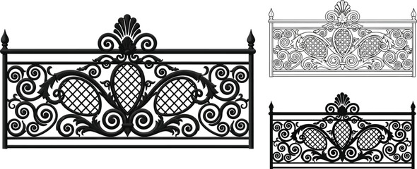 Decorative wrought iron fence vector design for architectural and construction use