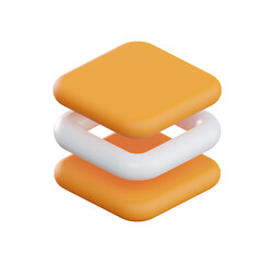 Abstract 3D Render: Stacked Orange and White Geometric Shapes, Modern Minimalist Design, Clean and Bright Mood.